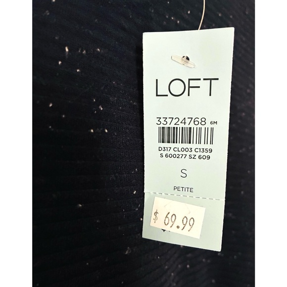 NWT LOFT Flecked Button Navy Speckled Ribbed Knit Swing Dress SP Small Petite - Picture 7 of 10